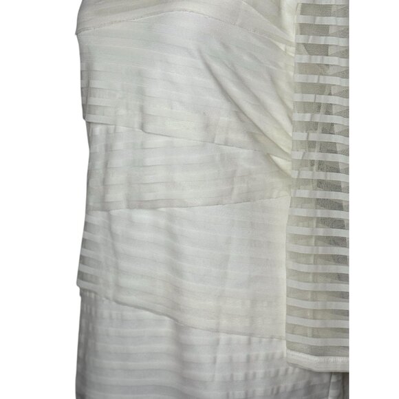 Dana Buchman Womens Size Large Blouse White Ruffle Striped Mesh 3/4 Sleeve Top - Picture 5 of 10